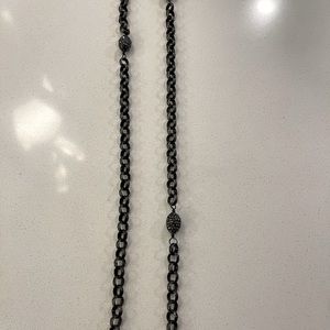 Long graphite necklace with beaded crystals